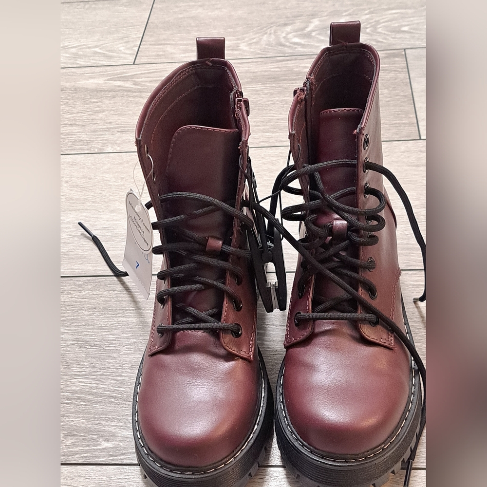 Brand New Time And Tru Burgundy Lace-Up Boots